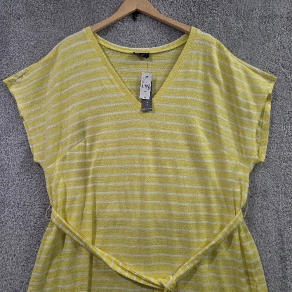 Lane Bryant Dress 26/28 Yellow White Stripe V-Neck Belted T-Shirt Dress Plus NWT - Picture 2 of 11